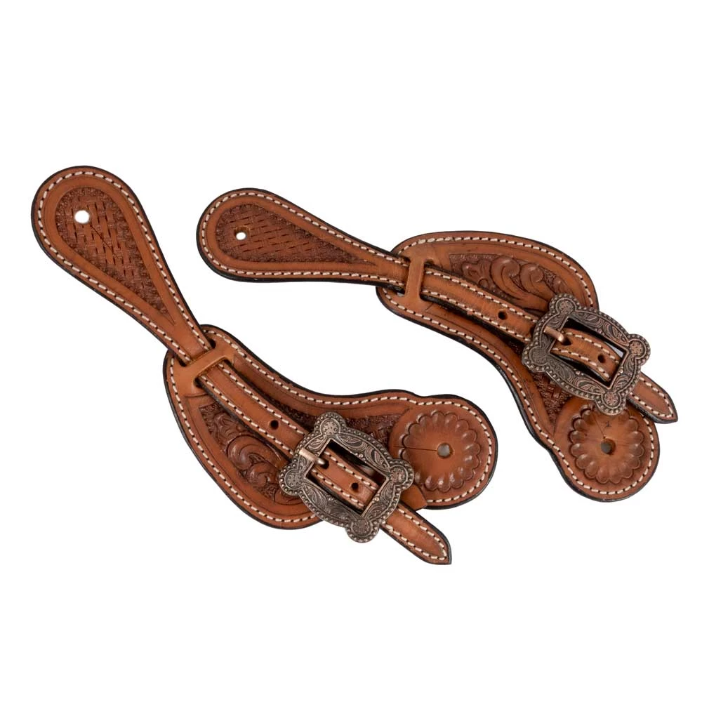 Teskey's Basketweave & Floral Tooled Spur Straps