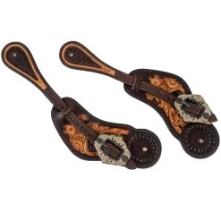 Teskey's Heavy Oil Floral Tooled Spur Straps