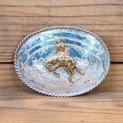 Silver Bucking Bronco Belt Buckle