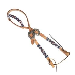 Teskey's One Ear Maroon/Blue/Gold/White Beaded Headstall