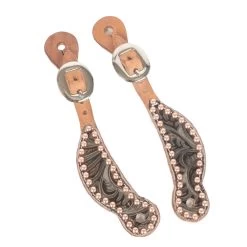 Teskey's Western Tooled Moss Grey Spur Straps- Youth